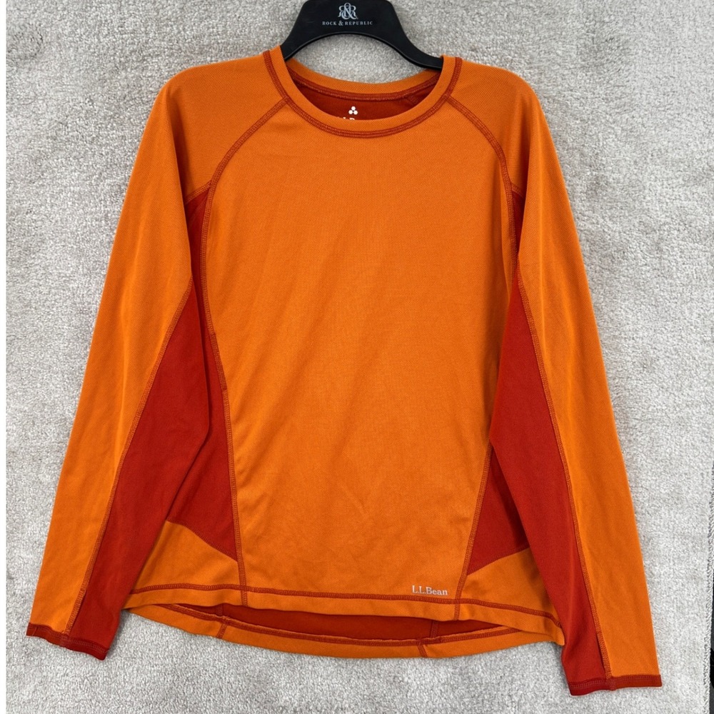 LL Bean Midweight Base‎ Layer Shirt Size L Orange Long Sleeve Gorpcore Hiking